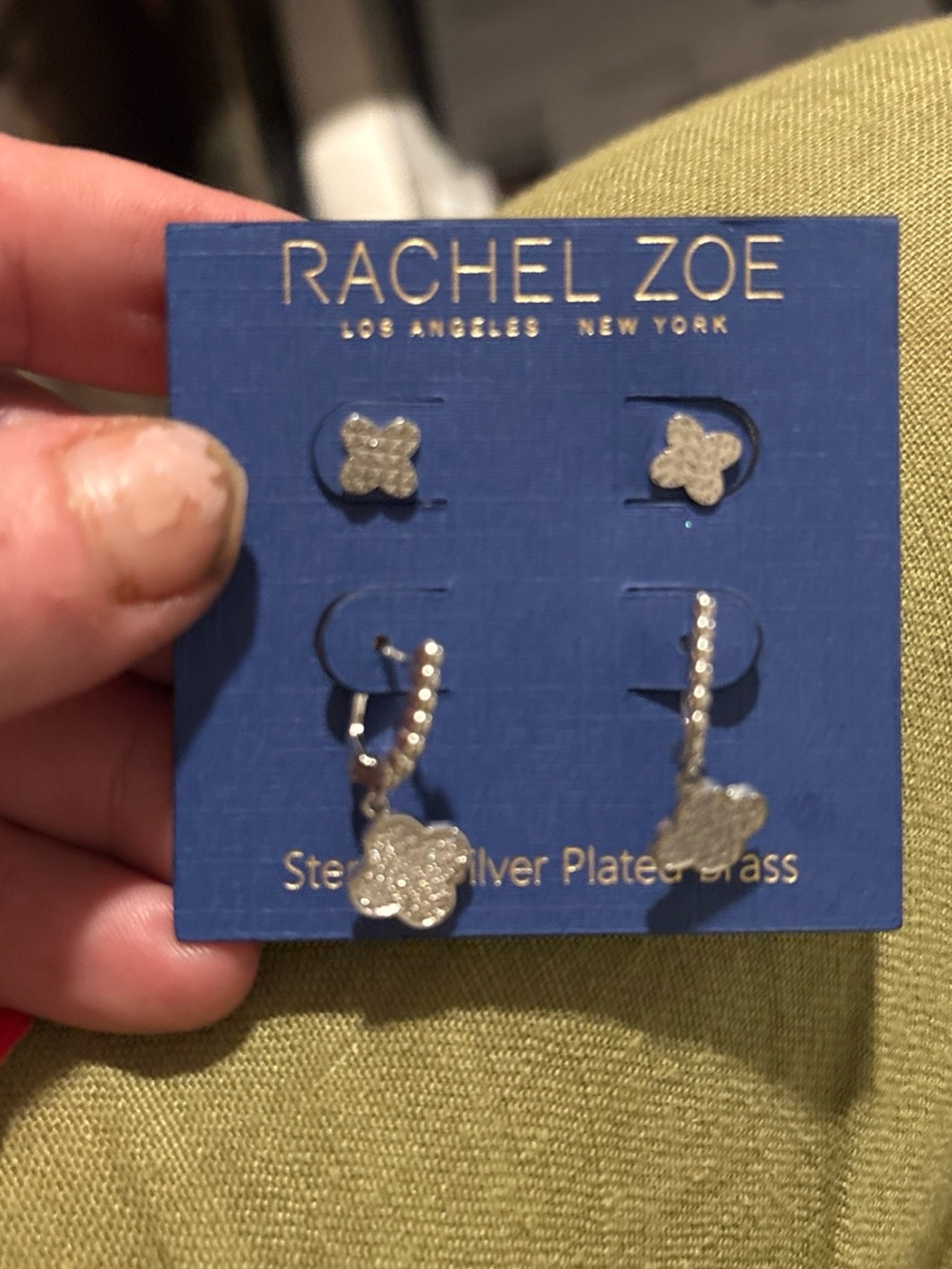 Rachel Zoe Silver Plated Clover Dangle & Stud Earring Set of 2 - Silver - Picture 2 of 4